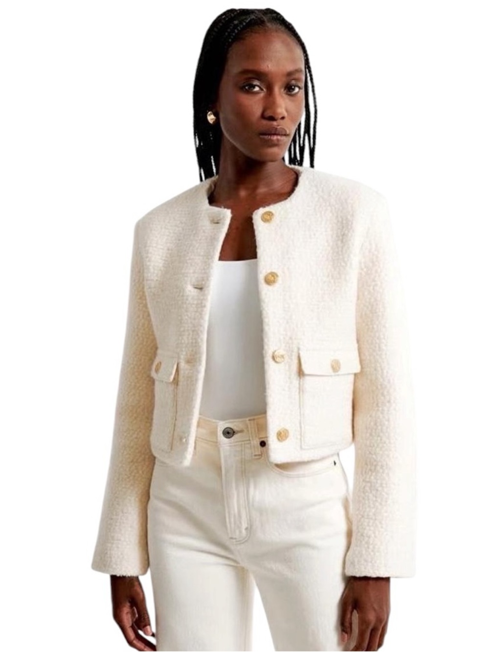 NWT Marc Edward’s Cropped Cream Bouclé Jacket Collarless Gold Buttons Women’s XL